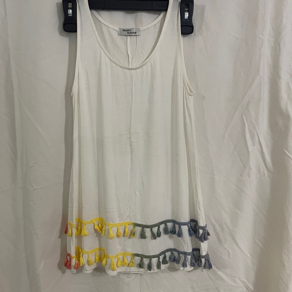 Million Bulloup White Tunic/bathing suit cover up withTassels. soft material.